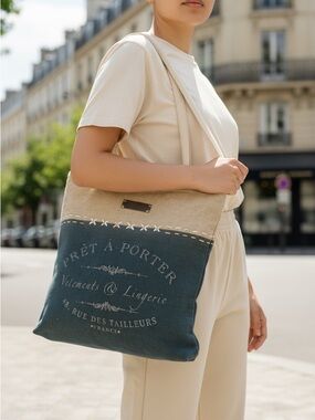 Myra Bag Two-Tone Canvas Tote in Natural and Teal